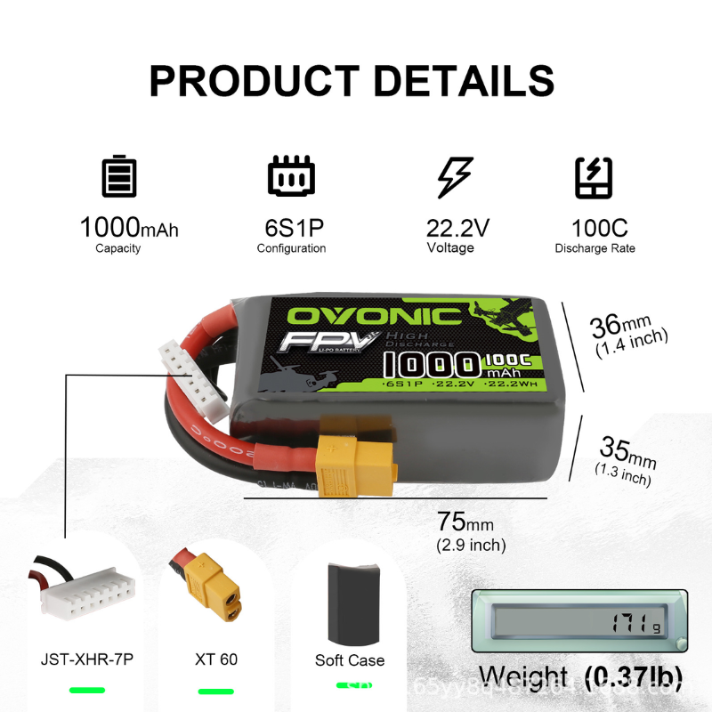 2Pcs OVONIC 1000mAh 100C 22.2V - Drone Rc Race ulasan dan harga