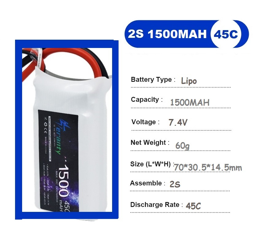 2PCS 7.4V Lipo 2S Battery 1500 - Drone Rc Race ulasan dan harga