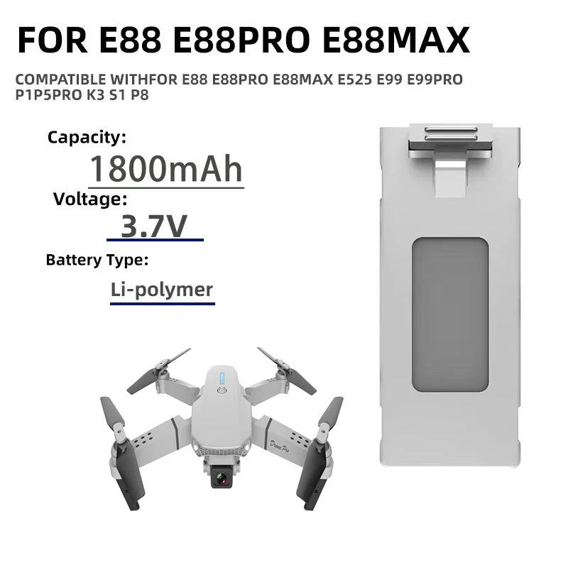 E88 Drone Battery 3.7V 1800mah - Drone Rc E99 K3 ulasan dan harga